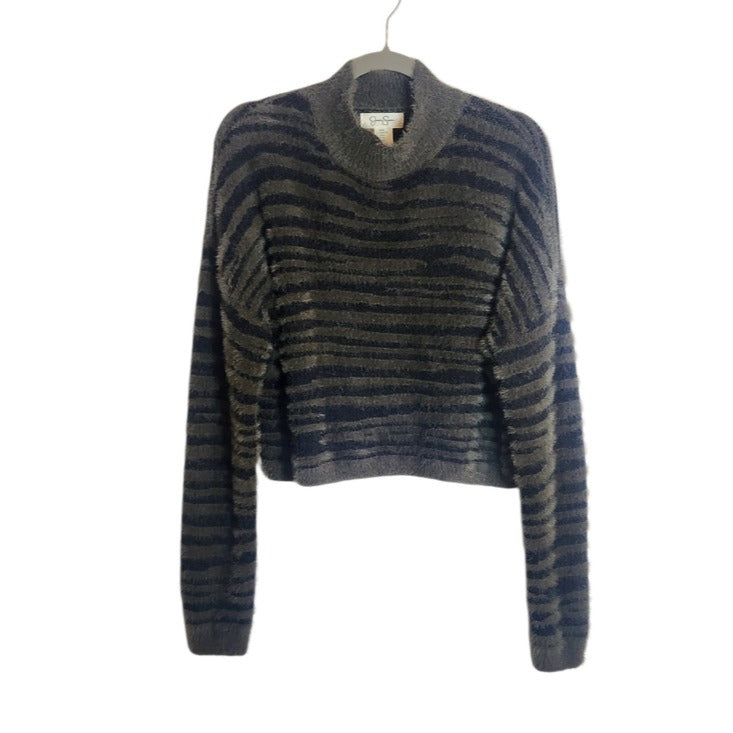 Jessica Simpson Green and Black Fuzzy Cropped Mock Neck Sweater Size XL