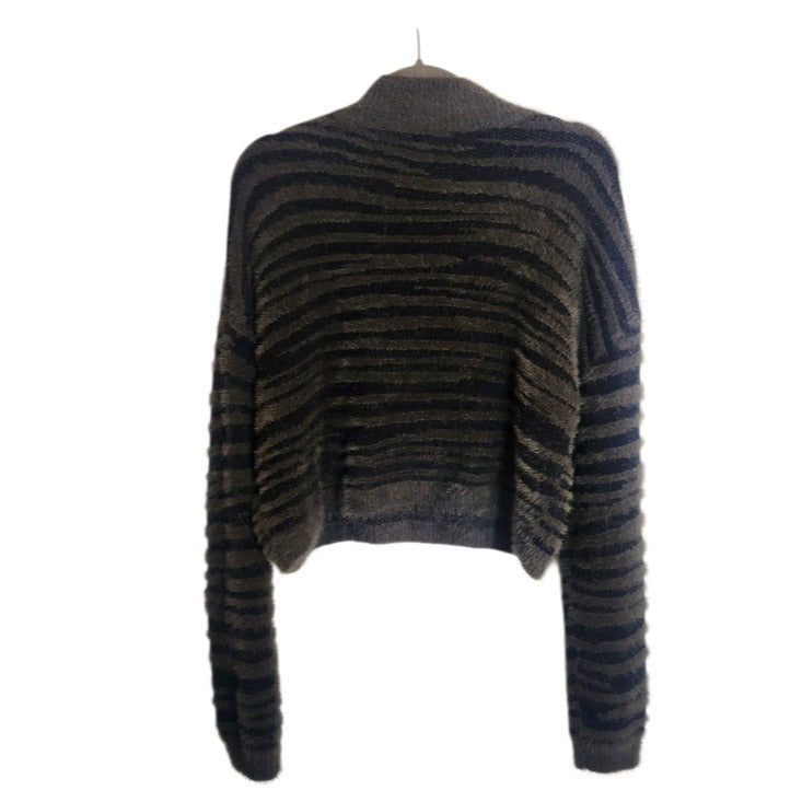 Jessica Simpson Green and Black Fuzzy Cropped Mock Neck Sweater Size XL