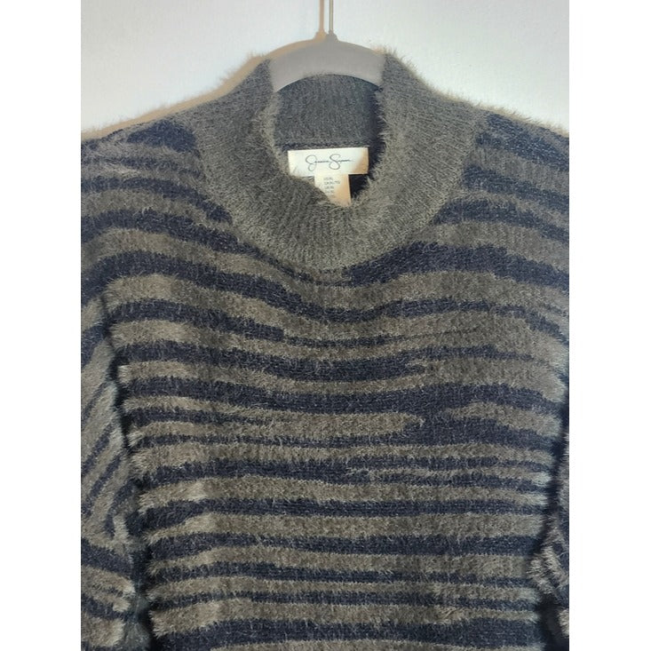 Jessica Simpson Green and Black Fuzzy Cropped Mock Neck Sweater Size XL