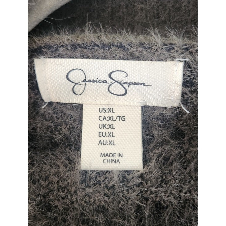 Jessica Simpson Green and Black Fuzzy Cropped Mock Neck Sweater Size XL