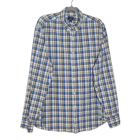 J. Crew Yellow and Blue Plaid Button Down Shirt Size Large Preppy Plaid Shirt