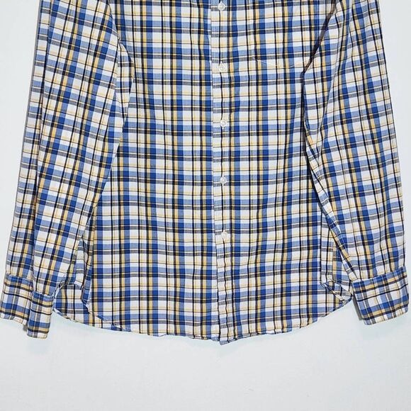 J. Crew Yellow and Blue Plaid Button Down Shirt Size Large Preppy Plaid Shirt