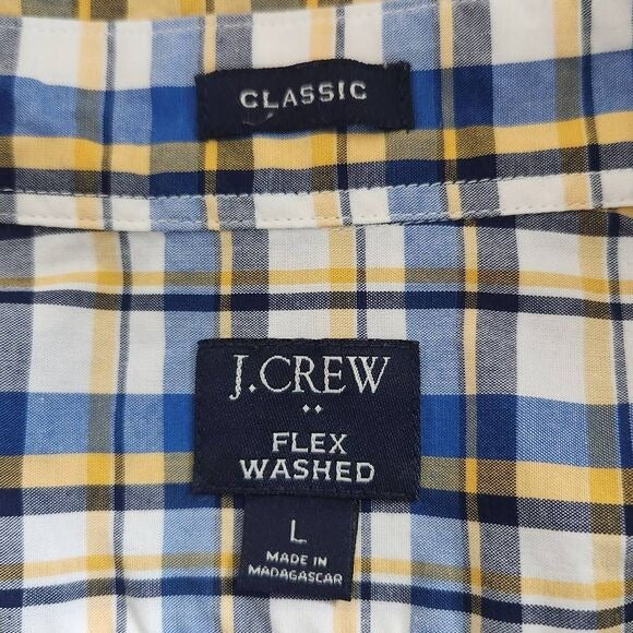 J. Crew Yellow and Blue Plaid Button Down Shirt Size Large Preppy Plaid Shirt