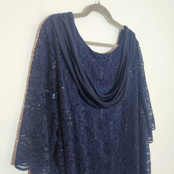Catherines Navy Formal Lace Top With Sequin Detail Size 30W NWT