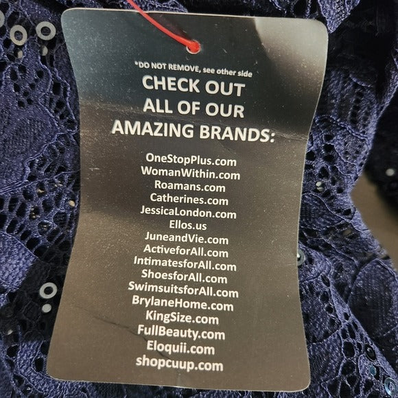 Catherines Navy Formal Lace Top With Sequin Detail Size 30W NWT