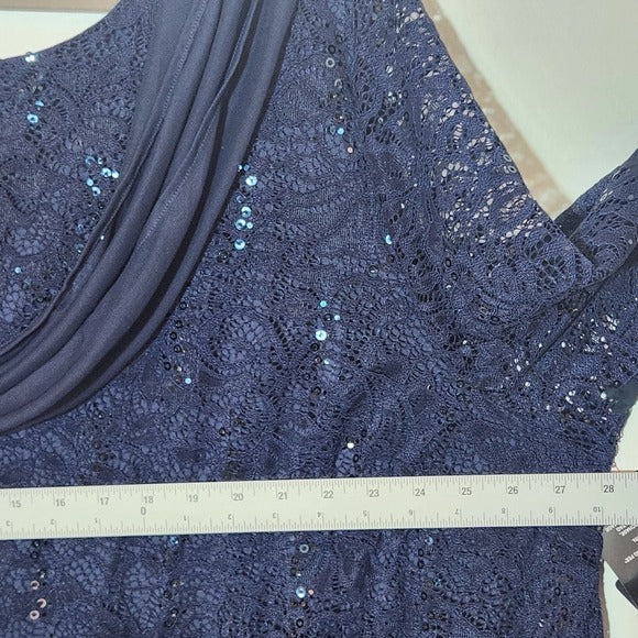 Catherines Navy Formal Lace Top With Sequin Detail Size 30W NWT