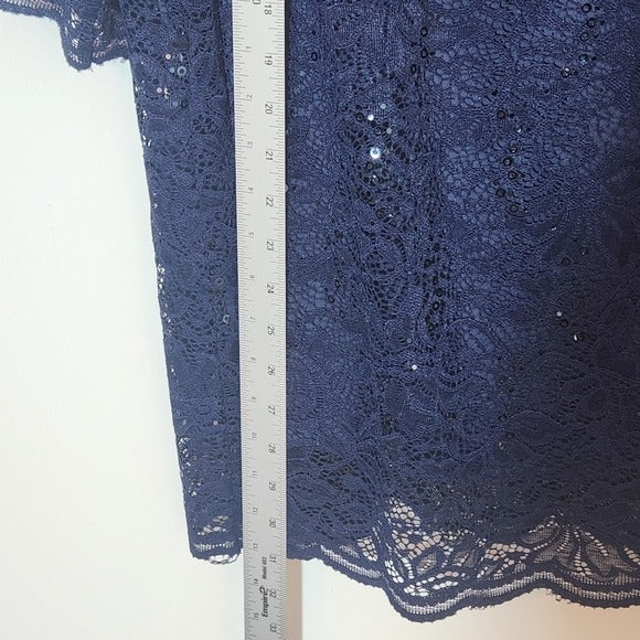 Catherines Navy Formal Lace Top With Sequin Detail Size 30W NWT