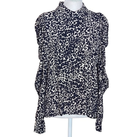 Zara Black and Cream Leopard Print Top with Mock Neck Style Size Medium