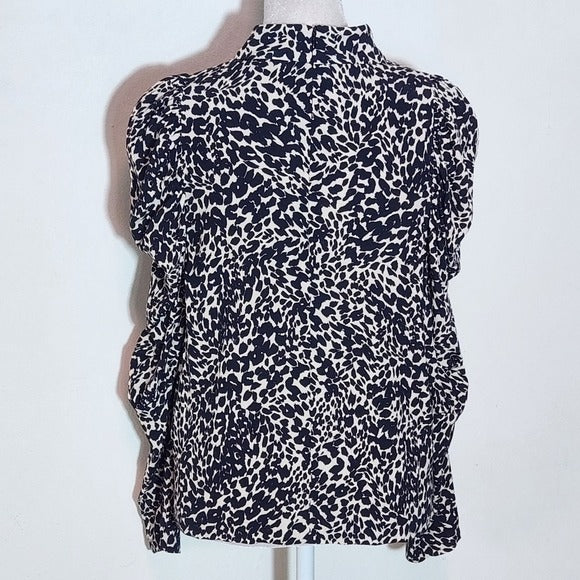 Zara Black and Cream Leopard Print Top with Mock Neck Style Size Medium