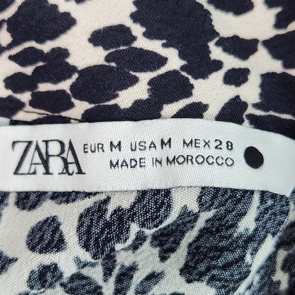 Zara Black and Cream Leopard Print Top with Mock Neck Style Size Medium