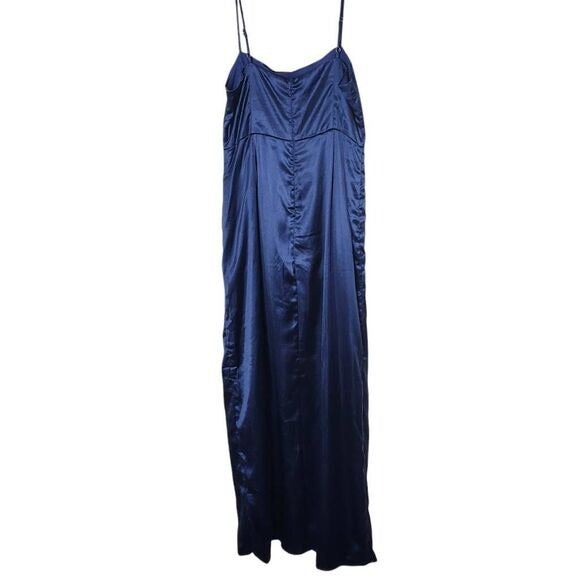 Lulus Navy Blue Satin Pleated Tulip Maxi Dress NWOT Size XL Wedding Guest Dress