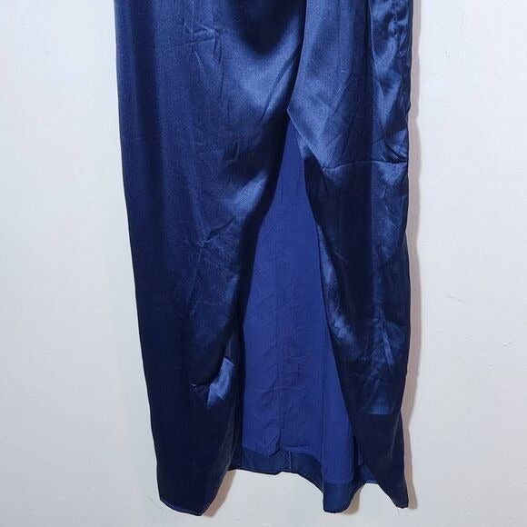 Lulus Navy Blue Satin Pleated Tulip Maxi Dress NWOT Size XL Wedding Guest Dress