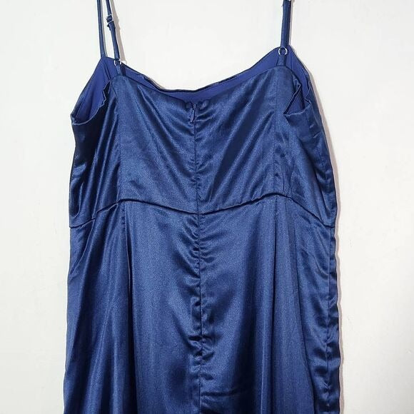 Lulus Navy Blue Satin Pleated Tulip Maxi Dress NWOT Size XL Wedding Guest Dress