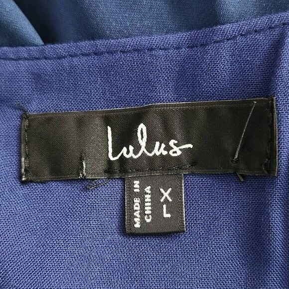 Lulus Navy Blue Satin Pleated Tulip Maxi Dress NWOT Size XL Wedding Guest Dress