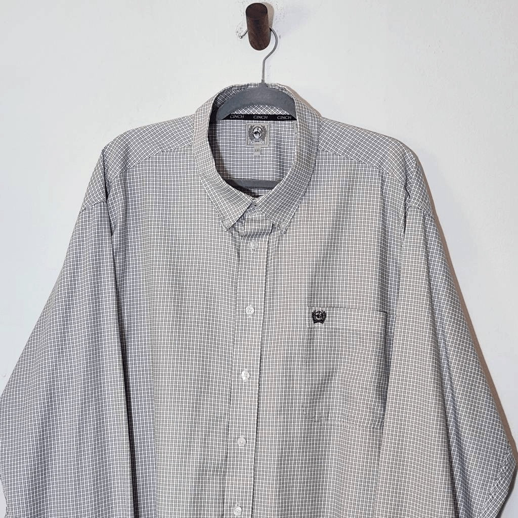 Cinch White and Black Check Button-Down Shirt Size XXL Long Sleeve Dress Shirt
