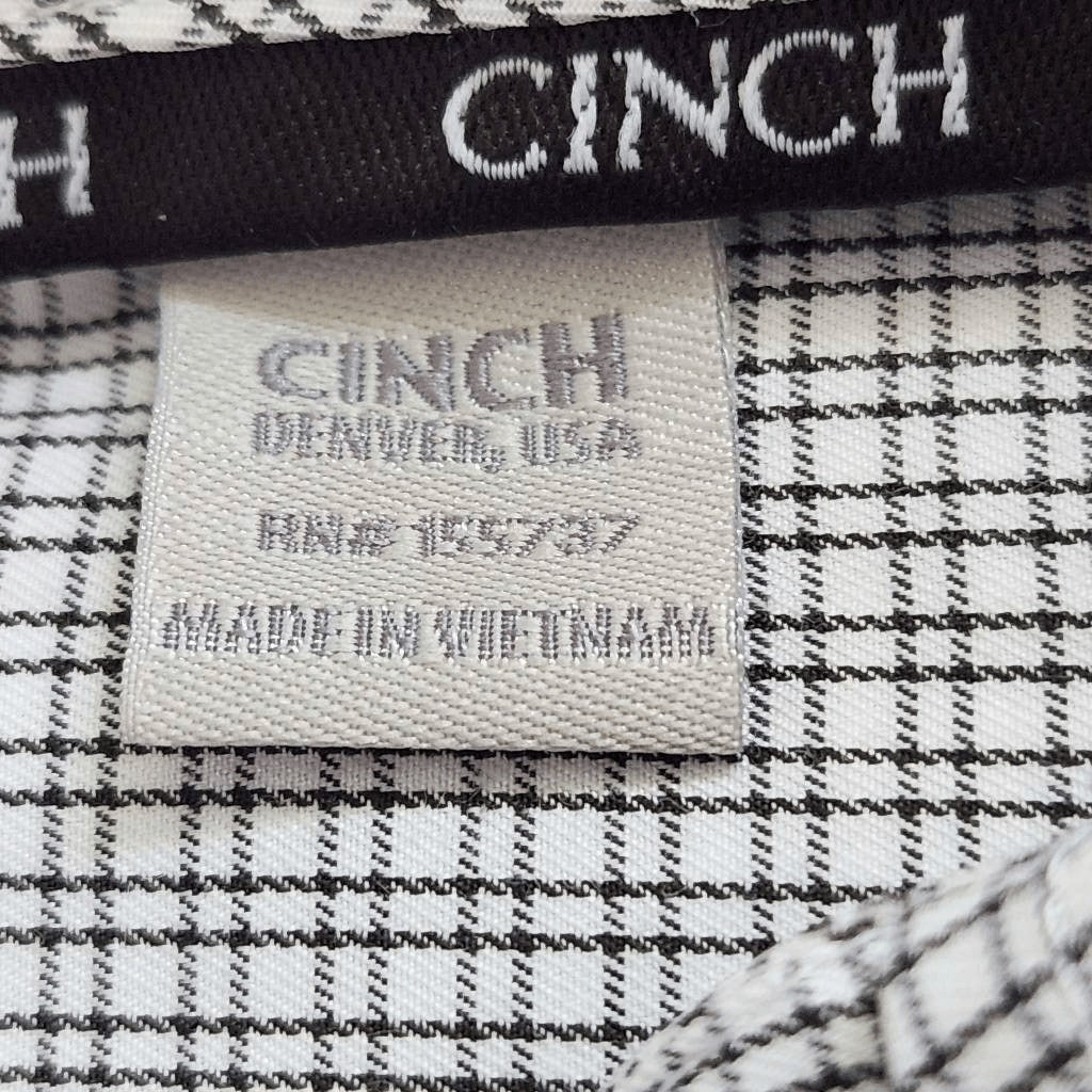 Cinch White and Black Check Button-Down Shirt Size XXL Long Sleeve Dress Shirt