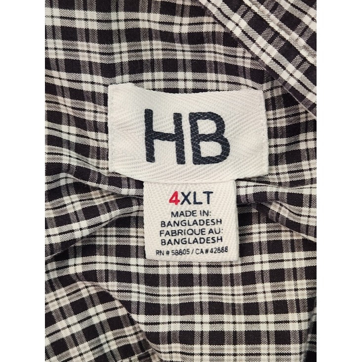 HB Harbor Bay Black and White Plaid Button Down Shirt Size 4XLT