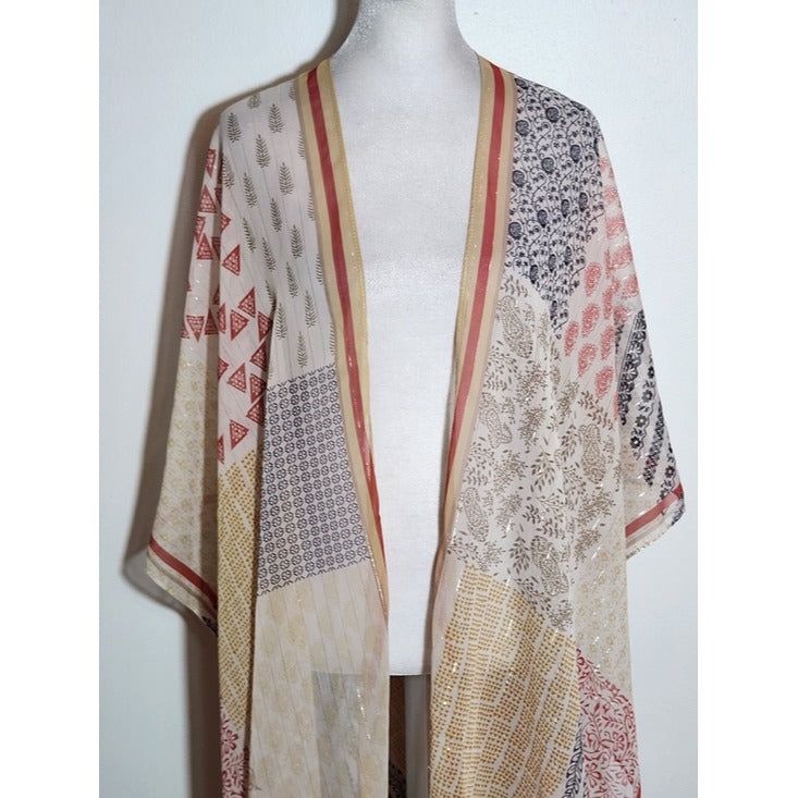 Francesca's Sheer Patchwork Boho Kimono One Size