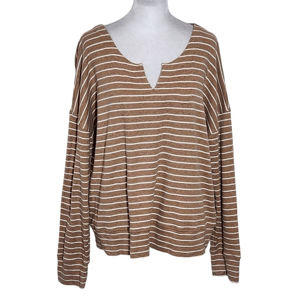 Haven Well Within Brown Striped Knit Top Size Large Brown and White Stripe Top