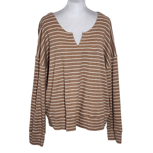 Haven Well Within Brown Striped Knit Top Size Large Brown and White Stripe Top
