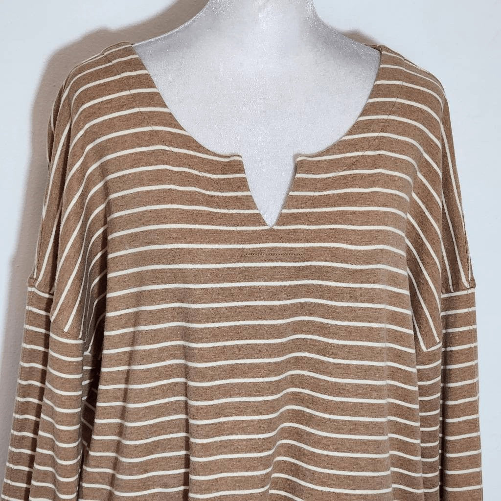 Haven Well Within Brown Striped Knit Top Size Large Brown and White Stripe Top