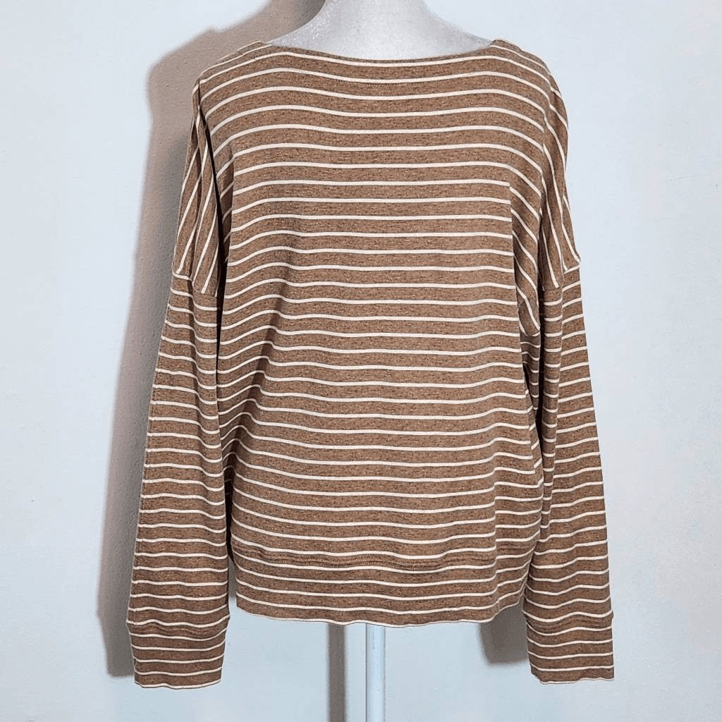Haven Well Within Brown Striped Knit Top Size Large Brown and White Stripe Top