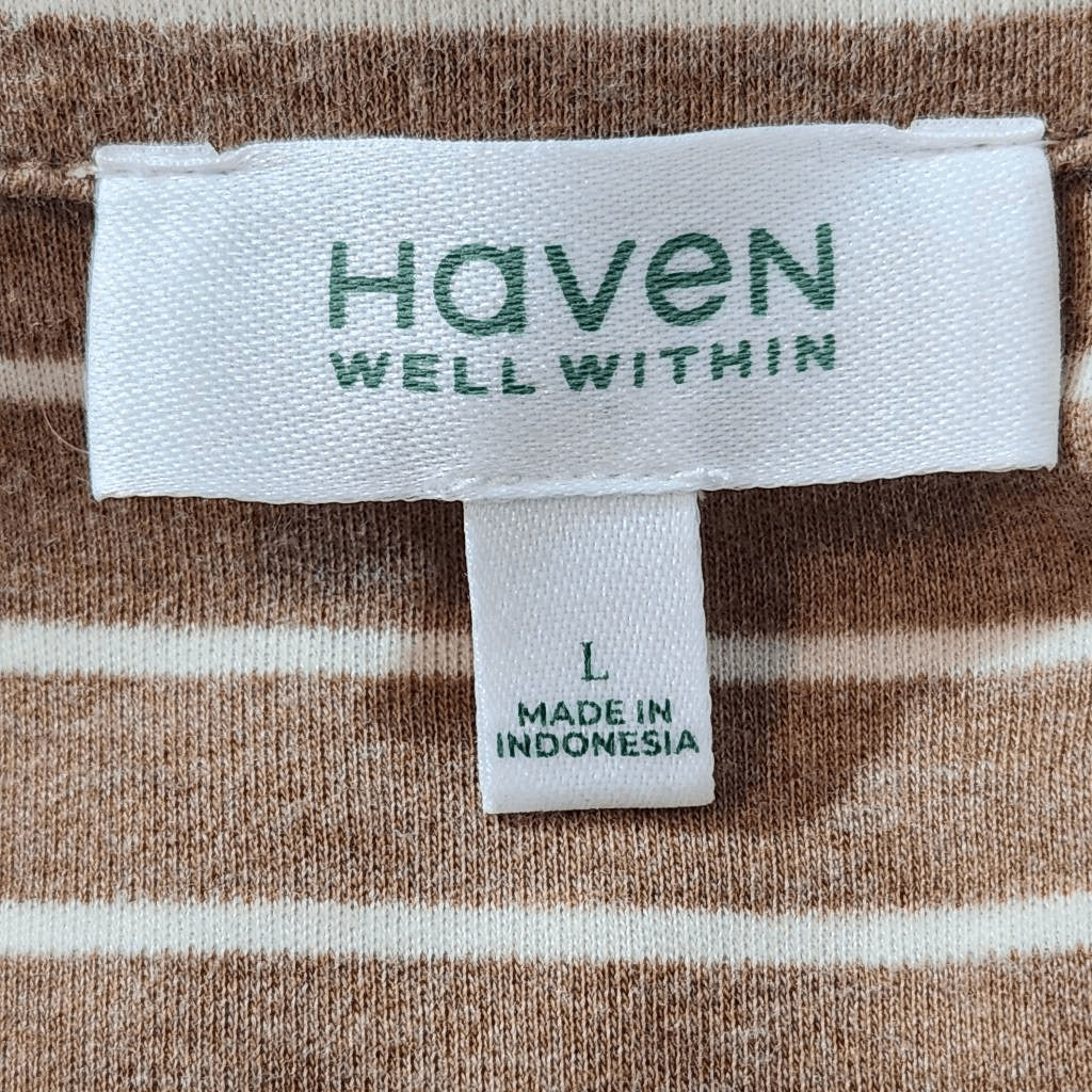 Haven Well Within Brown Striped Knit Top Size Large Brown and White Stripe Top