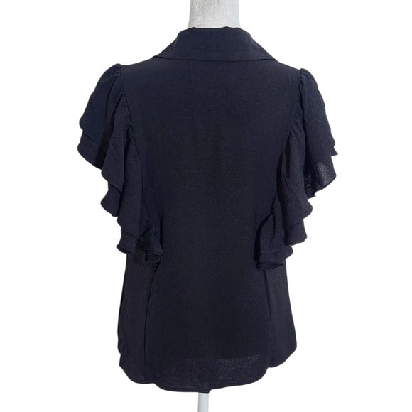 Timing Black Button-Up Blouse with Ruffle Sleeves Size Medium Ruffle Sleeve Top