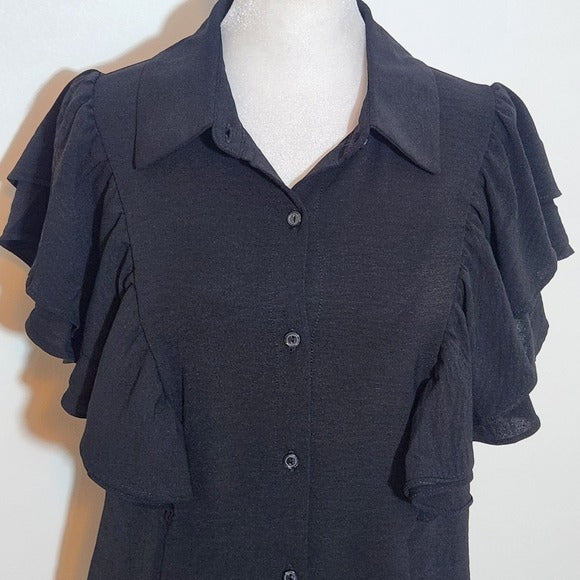 Timing Black Button-Up Blouse with Ruffle Sleeves Size Medium Ruffle Sleeve Top