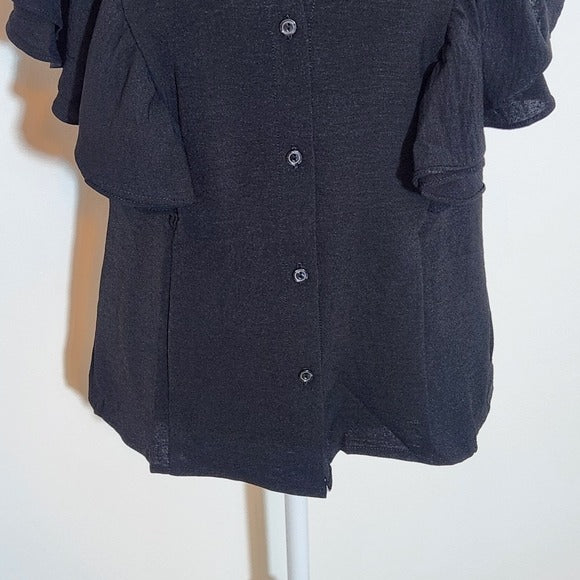 Timing Black Button-Up Blouse with Ruffle Sleeves Size Medium Ruffle Sleeve Top