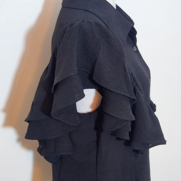 Timing Black Button-Up Blouse with Ruffle Sleeves Size Medium Ruffle Sleeve Top