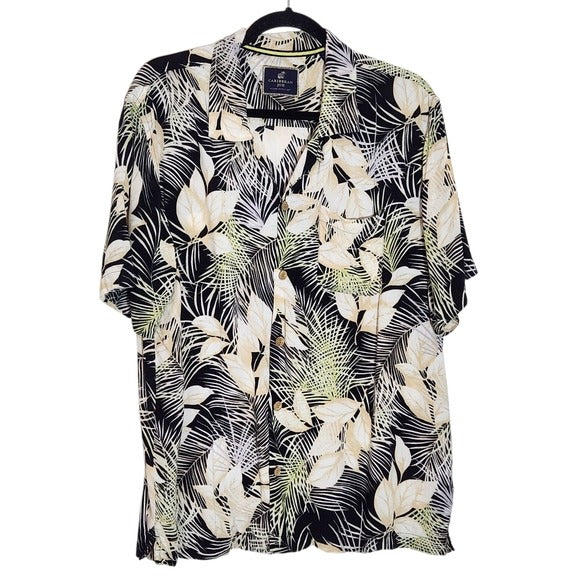 Caribbean Joe Men's Black and Cream Hawaiian Shirt Size XL Men's Hawaiian Shirt