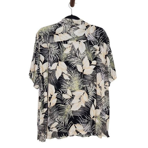 Caribbean Joe Men's Black and Cream Hawaiian Shirt Size XL Men's Hawaiian Shirt