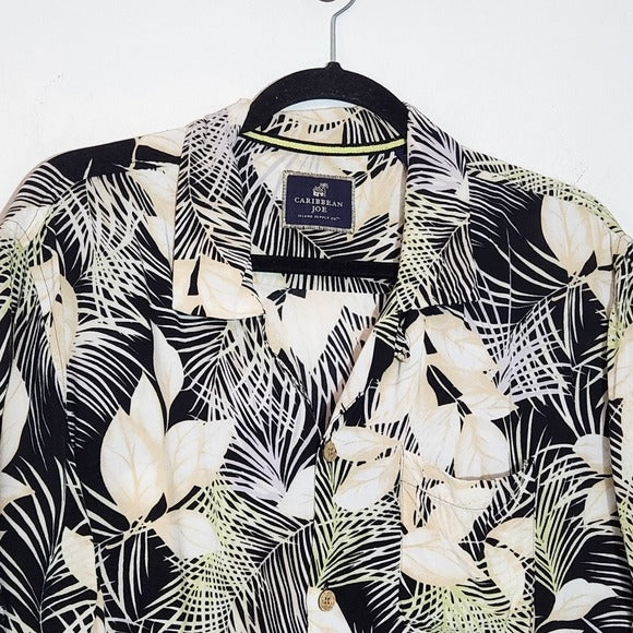 Caribbean Joe Men's Black and Cream Hawaiian Shirt Size XL Men's Hawaiian Shirt