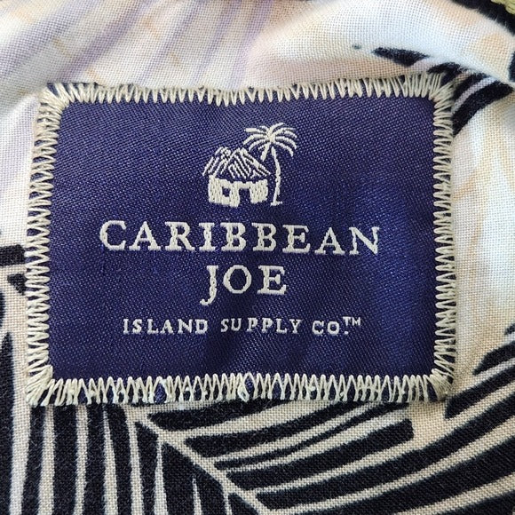 Caribbean Joe Men's Black and Cream Hawaiian Shirt Size XL Men's Hawaiian Shirt