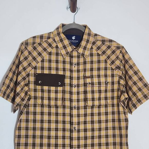 Rocawear Brown and Yellow Plaid Short Sleeve Button-Down Shirt Size Medium