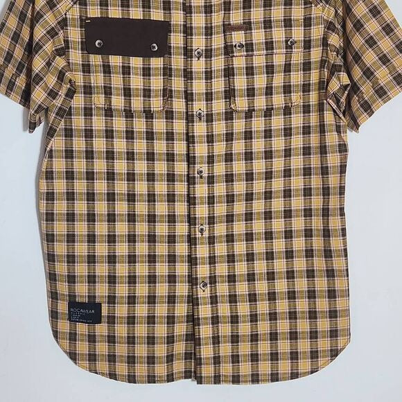 Rocawear Brown and Yellow Plaid Short Sleeve Button-Down Shirt Size Medium