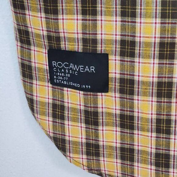 Rocawear Brown and Yellow Plaid Short Sleeve Button-Down Shirt Size Medium