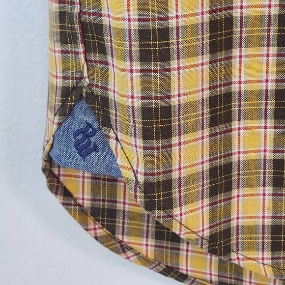 Rocawear Brown and Yellow Plaid Short Sleeve Button-Down Shirt Size Medium