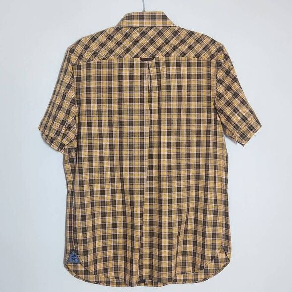 Rocawear Brown and Yellow Plaid Short Sleeve Button-Down Shirt Size Medium