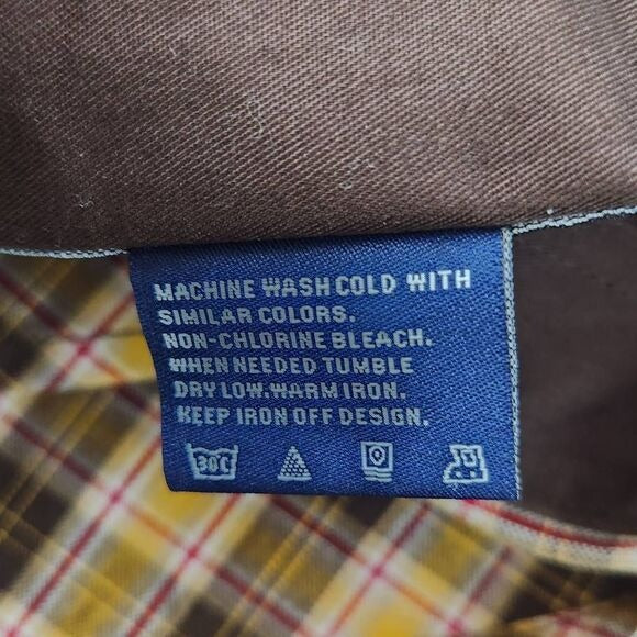 Rocawear Brown and Yellow Plaid Short Sleeve Button-Down Shirt Size Medium