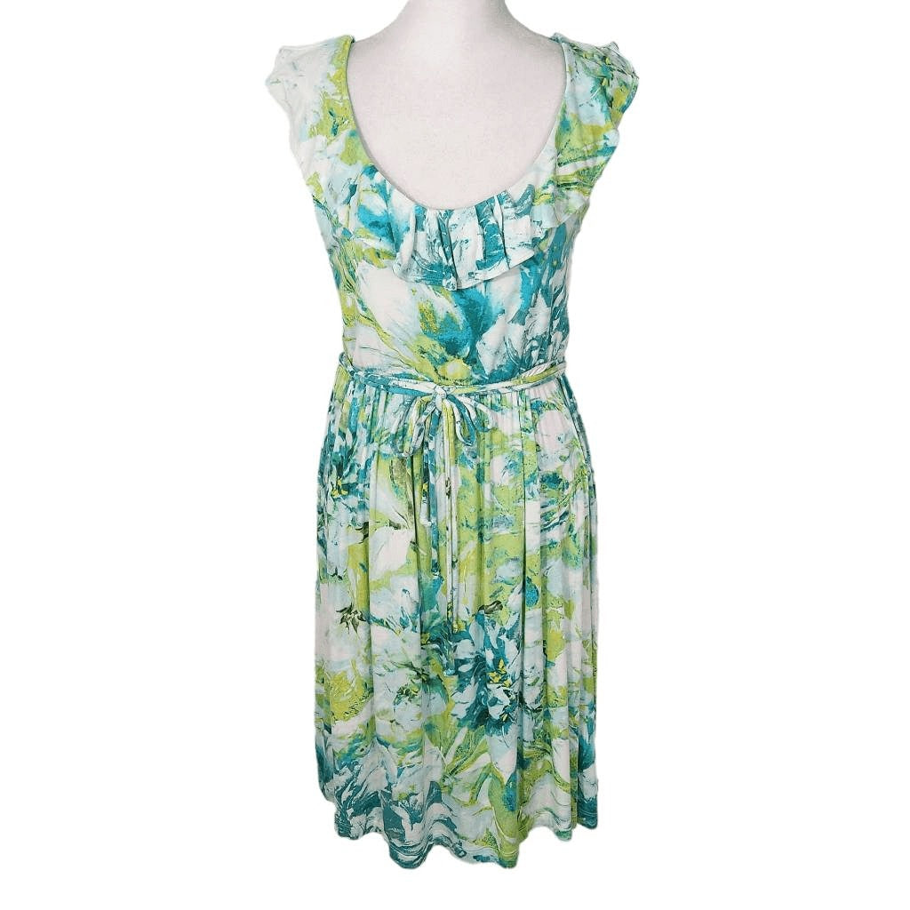 St. John's Bay Green Blue Floral Dress Size Medium Floral Knee-Length Dress