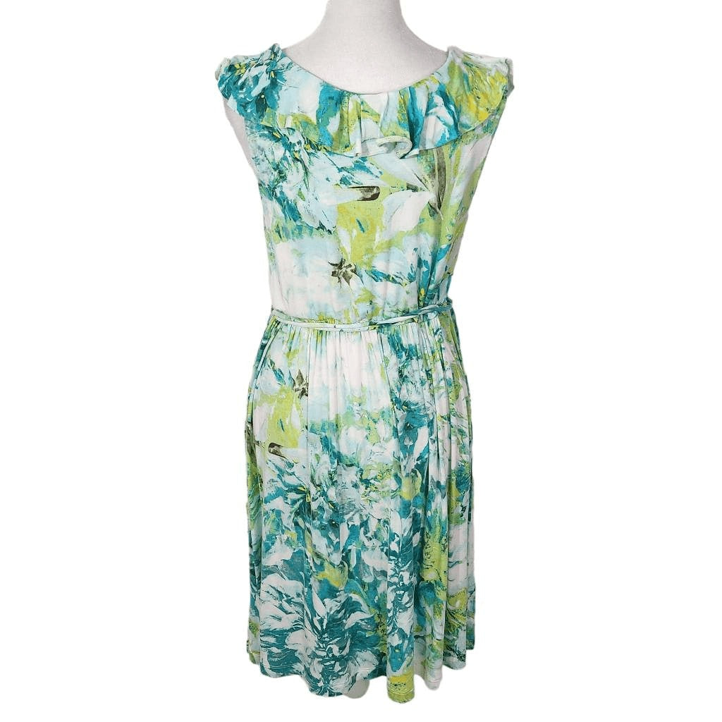 St. John's Bay Green Blue Floral Dress Size Medium Floral Knee-Length Dress