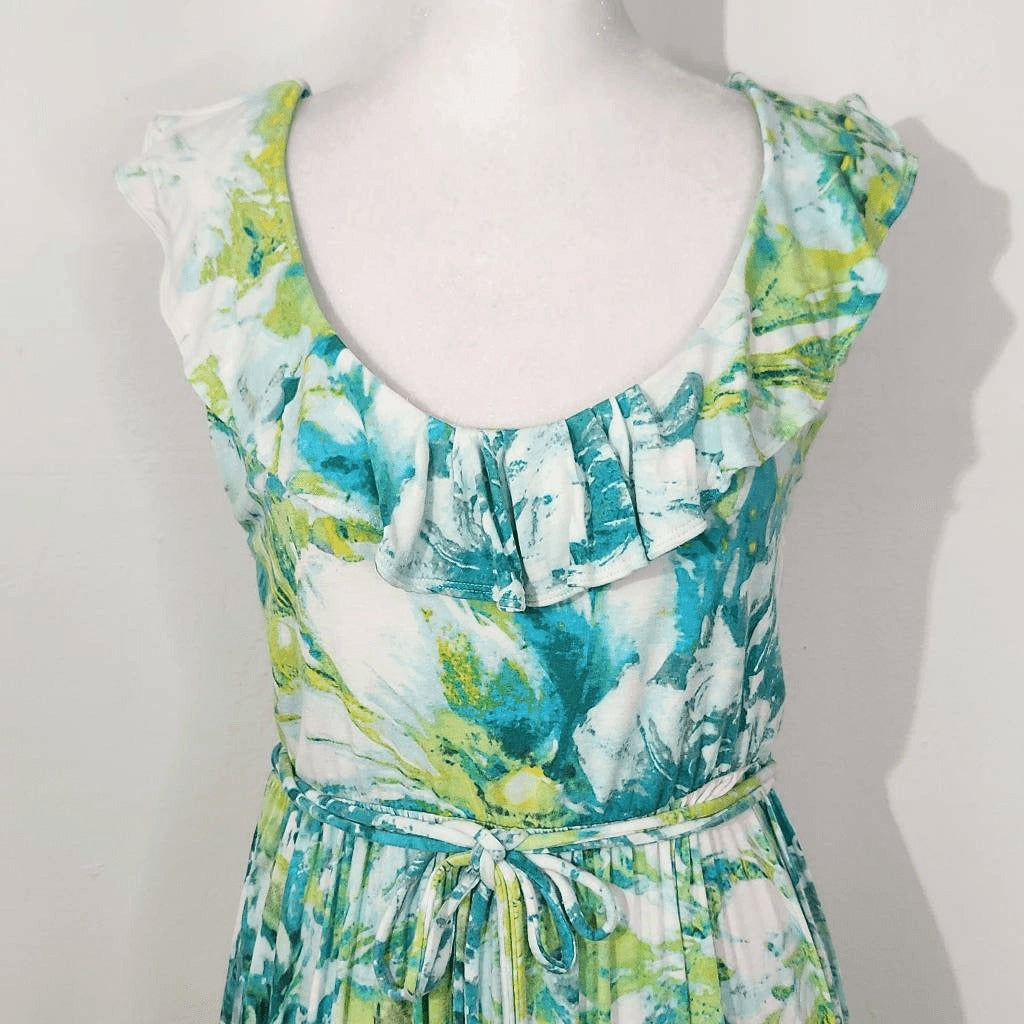 St. John's Bay Green Blue Floral Dress Size Medium Floral Knee-Length Dress