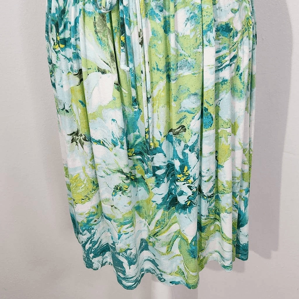 St. John's Bay Green Blue Floral Dress Size Medium Floral Knee-Length Dress