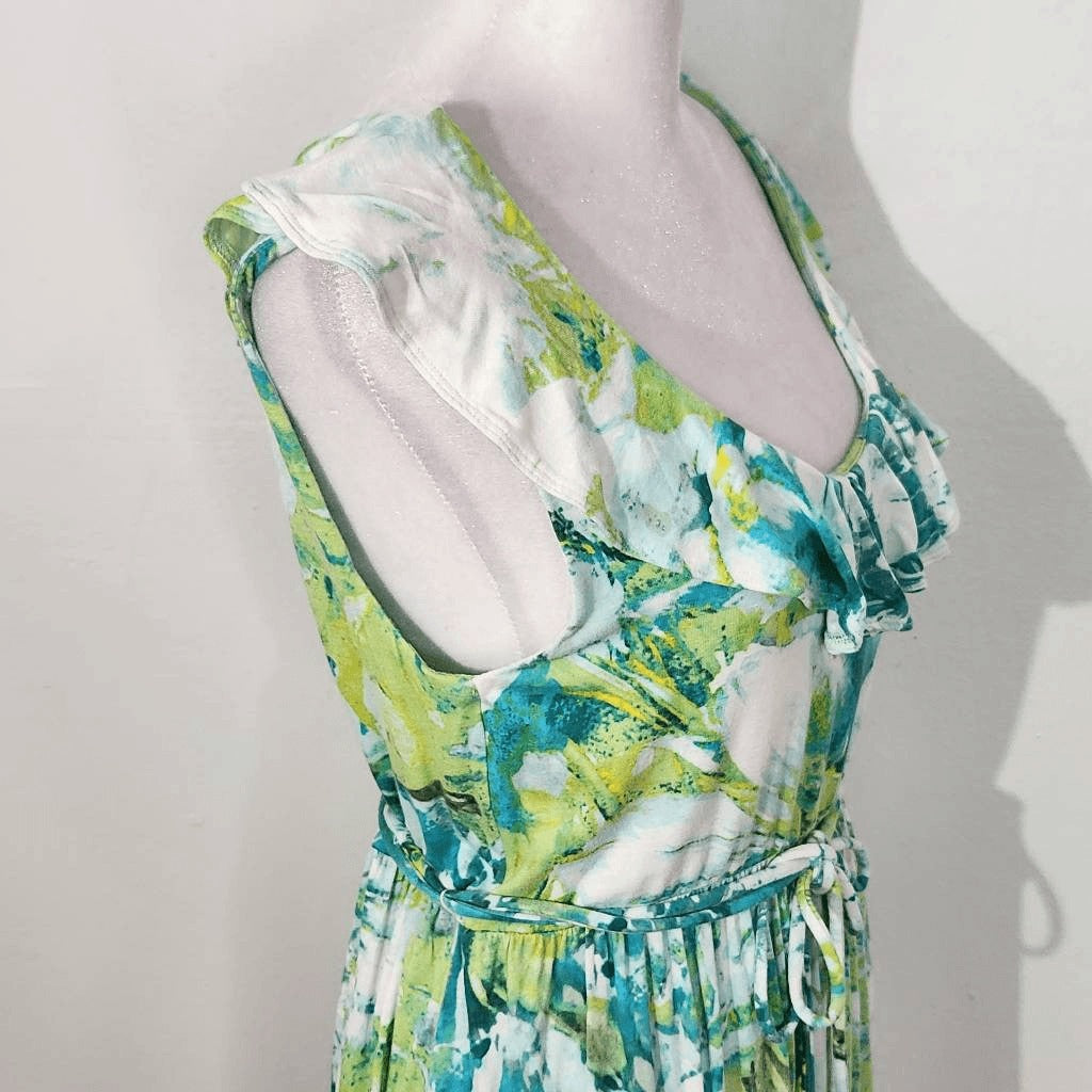 St. John's Bay Green Blue Floral Dress Size Medium Floral Knee-Length Dress