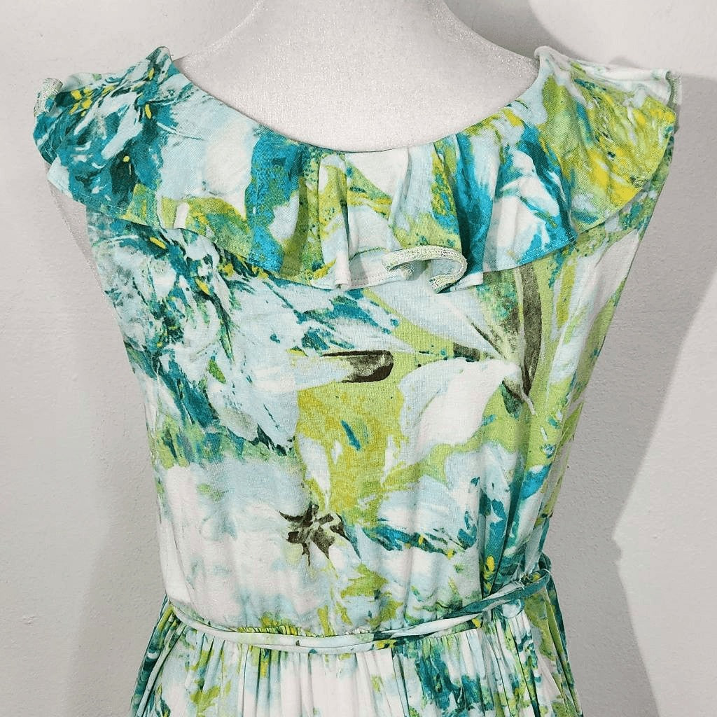 St. John's Bay Green Blue Floral Dress Size Medium Floral Knee-Length Dress