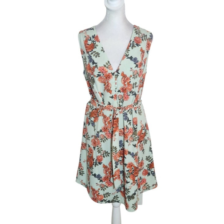 A New Day Sleeveless Green Floral Mini Dress Size Medium