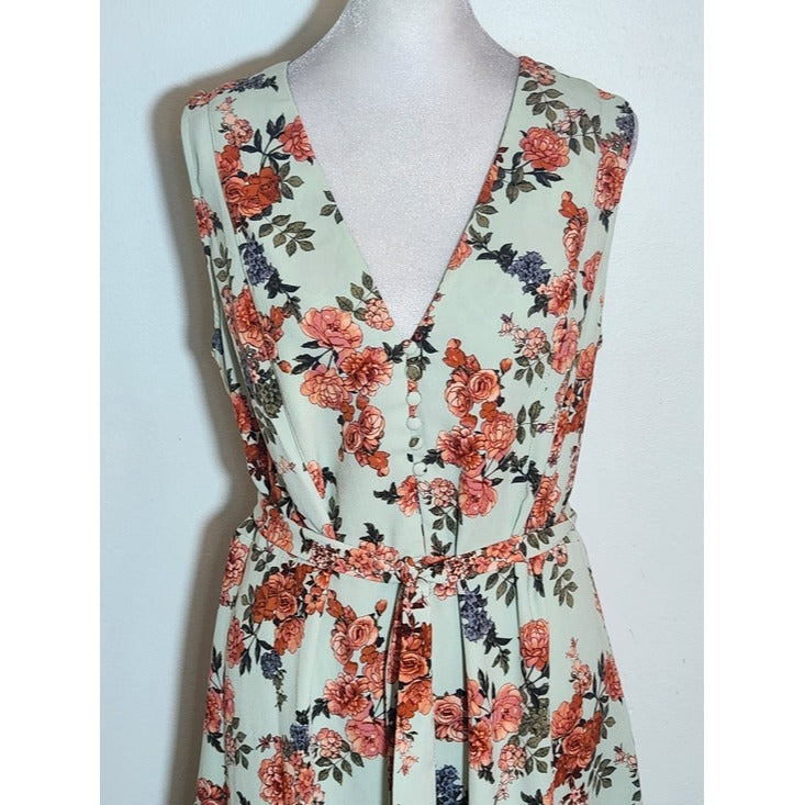 A New Day Sleeveless Green Floral Mini Dress Size Medium