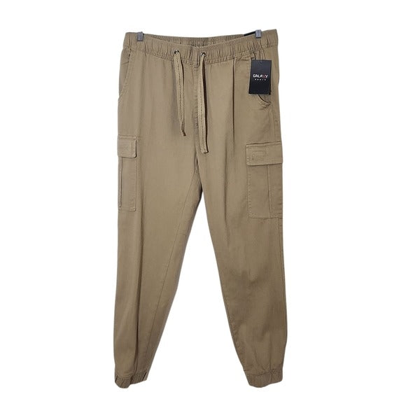 Galaxy by Harvic Men's Khaki Cargo Jogger Pants Size Medium Tan Cargo Pants New